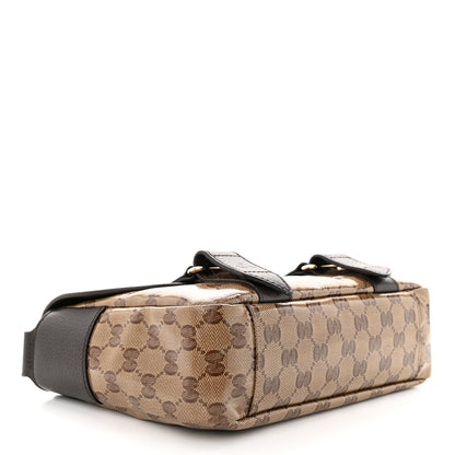 Gucci Crystal Monogram Small Double Buckle Flap Messenger Beige Dark Brown 4 of 11