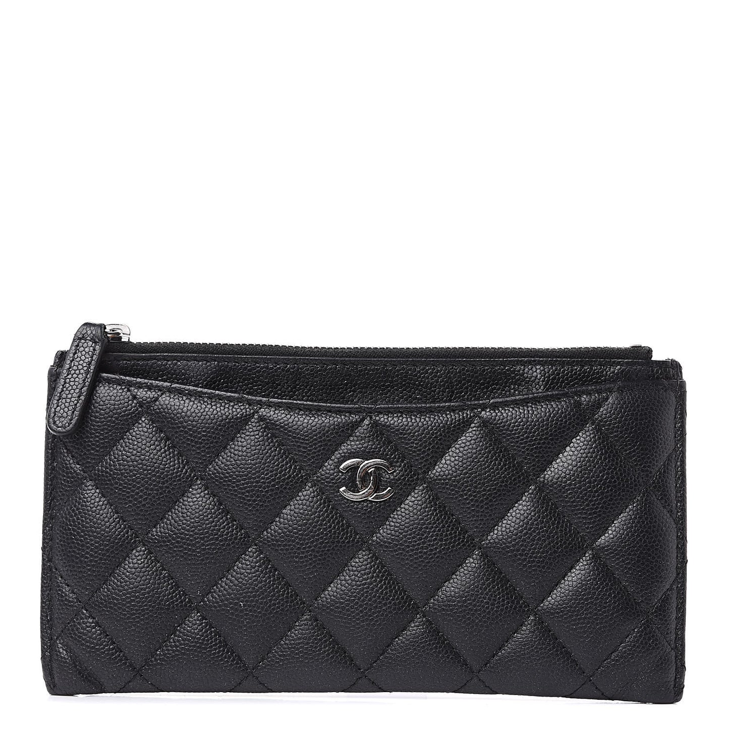 Iridescent Caviar Quilted Classic Zip Pouch Black