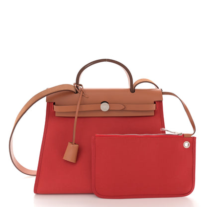 Hermes Vache Hunter Toile Herbag Zip 31 PM Rouge Tomate Natural 2 of 15