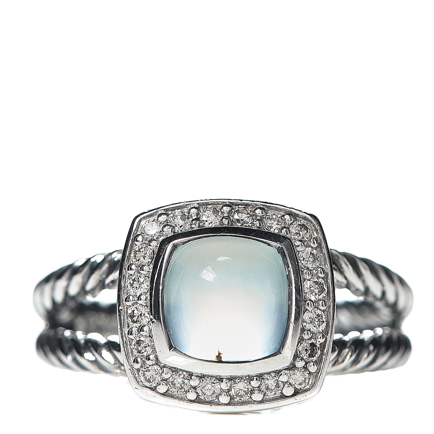 David Yurman Sterling Silver Diamond Chalcedony 7mm Petite Albion Ring 51 5.75 1 of 6