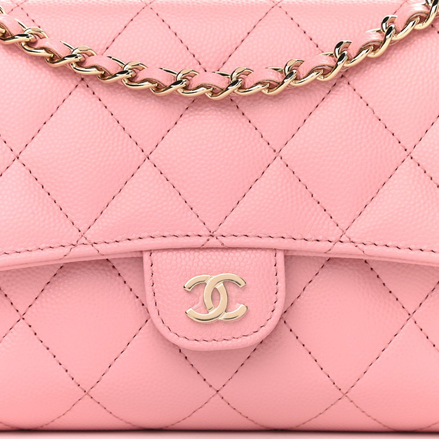Caviar Quilted Phone Holder Wallet on Removable Chain Pink