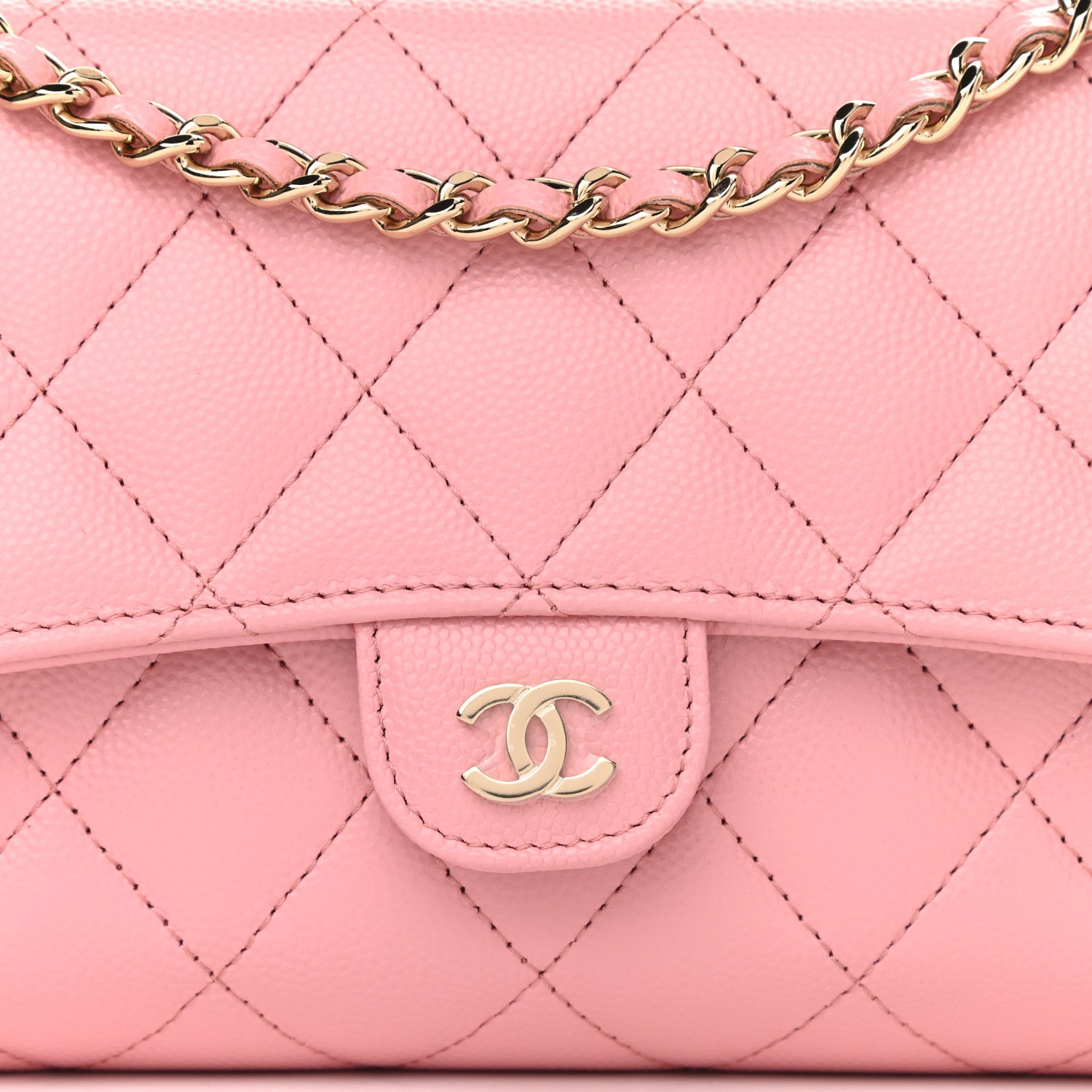 Chanel Caviar Quilted Phone Holder Wallet on Removable Chain Pink 9 of 12