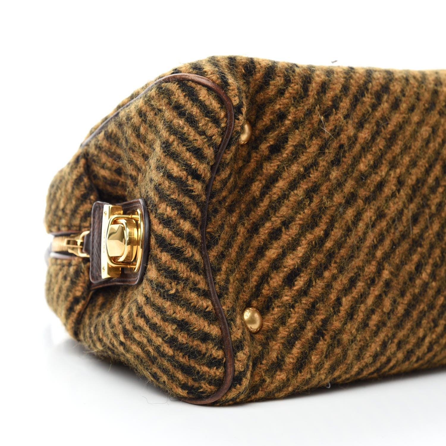 Prada Tessuto Tweed Vitello Vintage Bowling Bag Brown 9 of 12