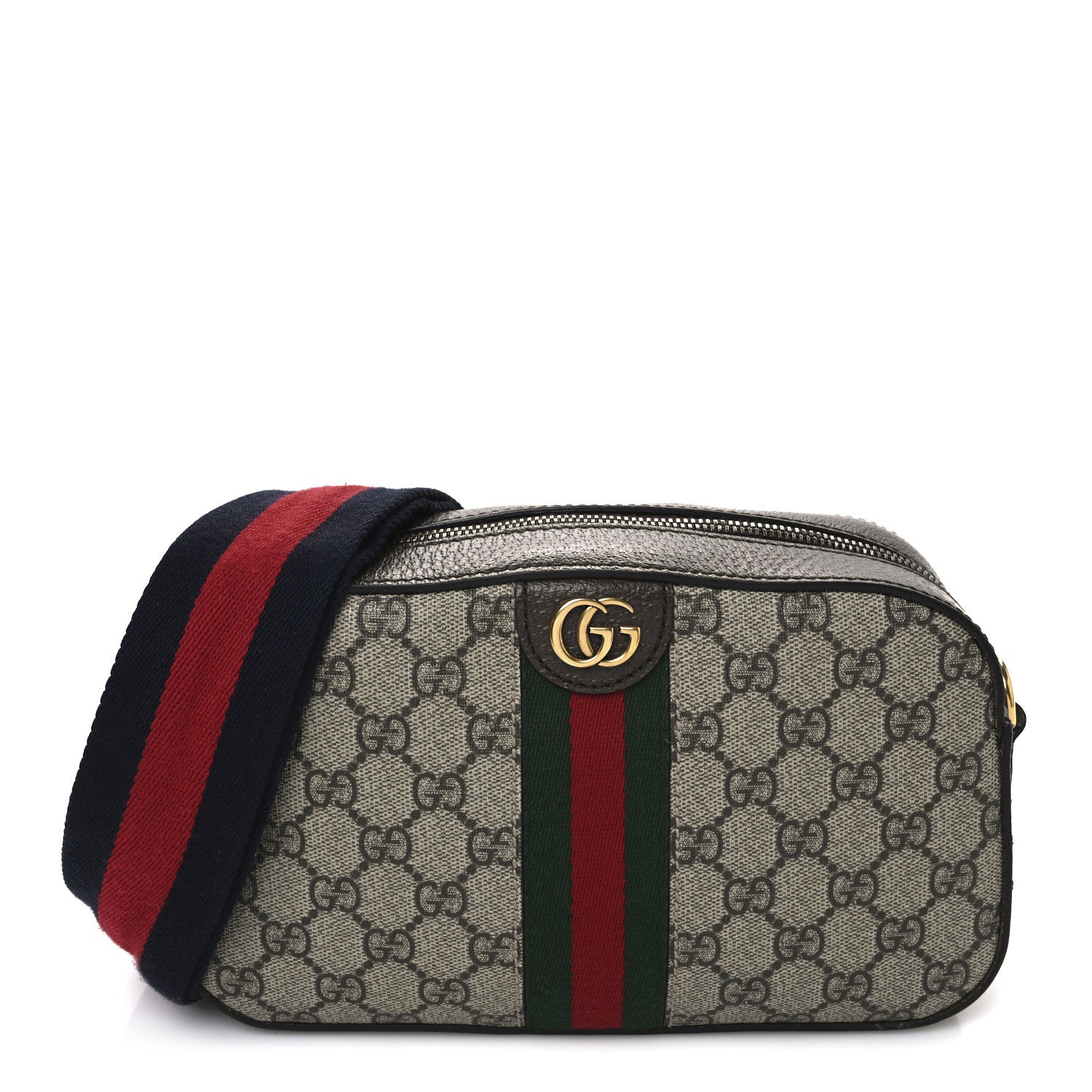 Gucci GG Supreme Monogram Textured Dollar Calfskin Web Ophidia Small Crossbody Bag Beige Ebony New Acero 1 of 10