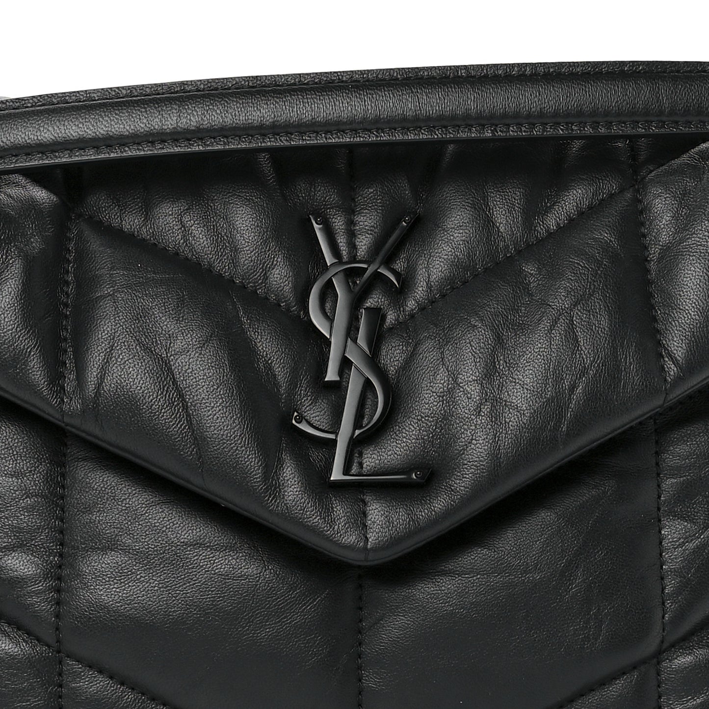 Lambskin Quilted Small Loulou Puffer Monogram Chain Satchel Black