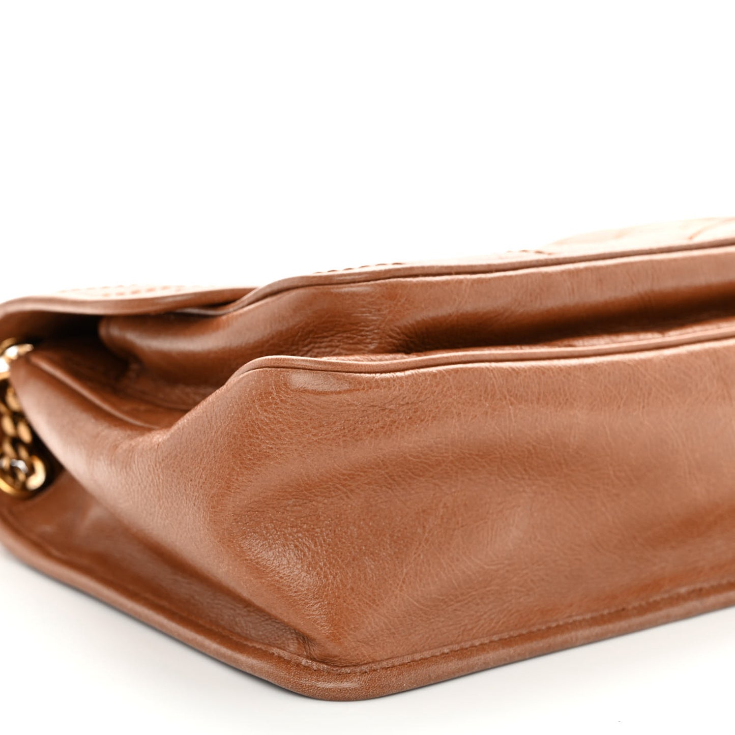 Crinkled Calfskin Matelasse Monogram Medium Niki Chain Satchel Light Caramel