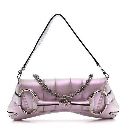 Gucci Iridescent Nappa Vertical Matelasse Medium Maxi Horsebit Chain Shoulder Bag Escape Pink 1 of 11
