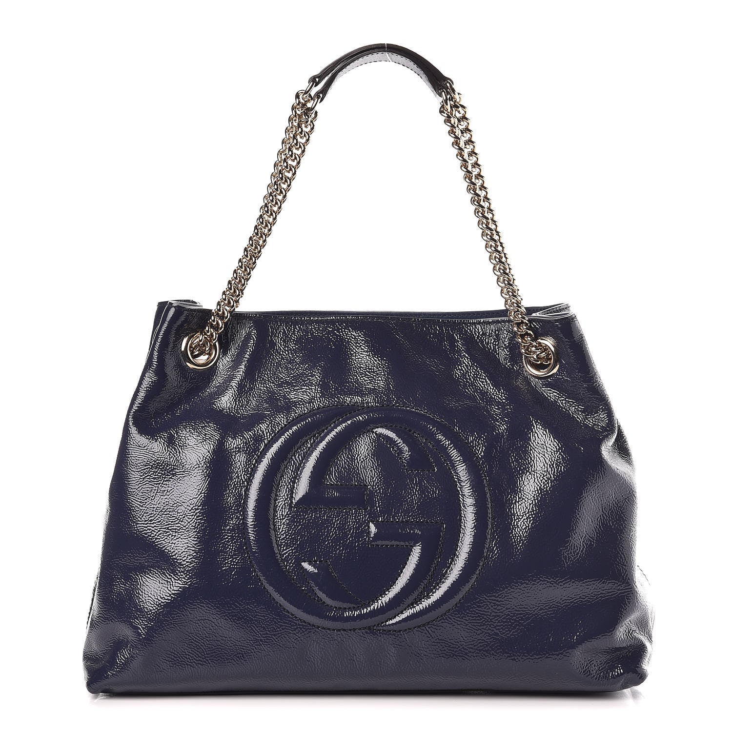 Gucci Patent Medium Soho Chain Shoulder Bag Uniform Blue 1 of 16