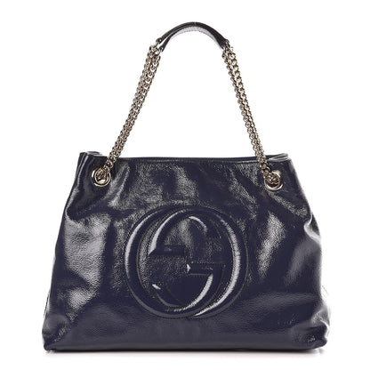 Gucci Patent Medium Soho Chain Shoulder Bag Uniform Blue 1 of 16