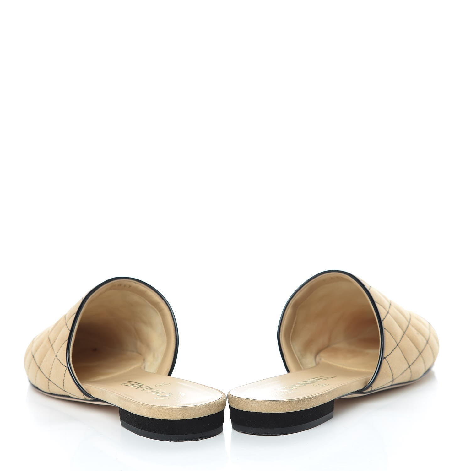 Chanel Kid Suede Quilted Mules 38 Beige Black 6 of 21