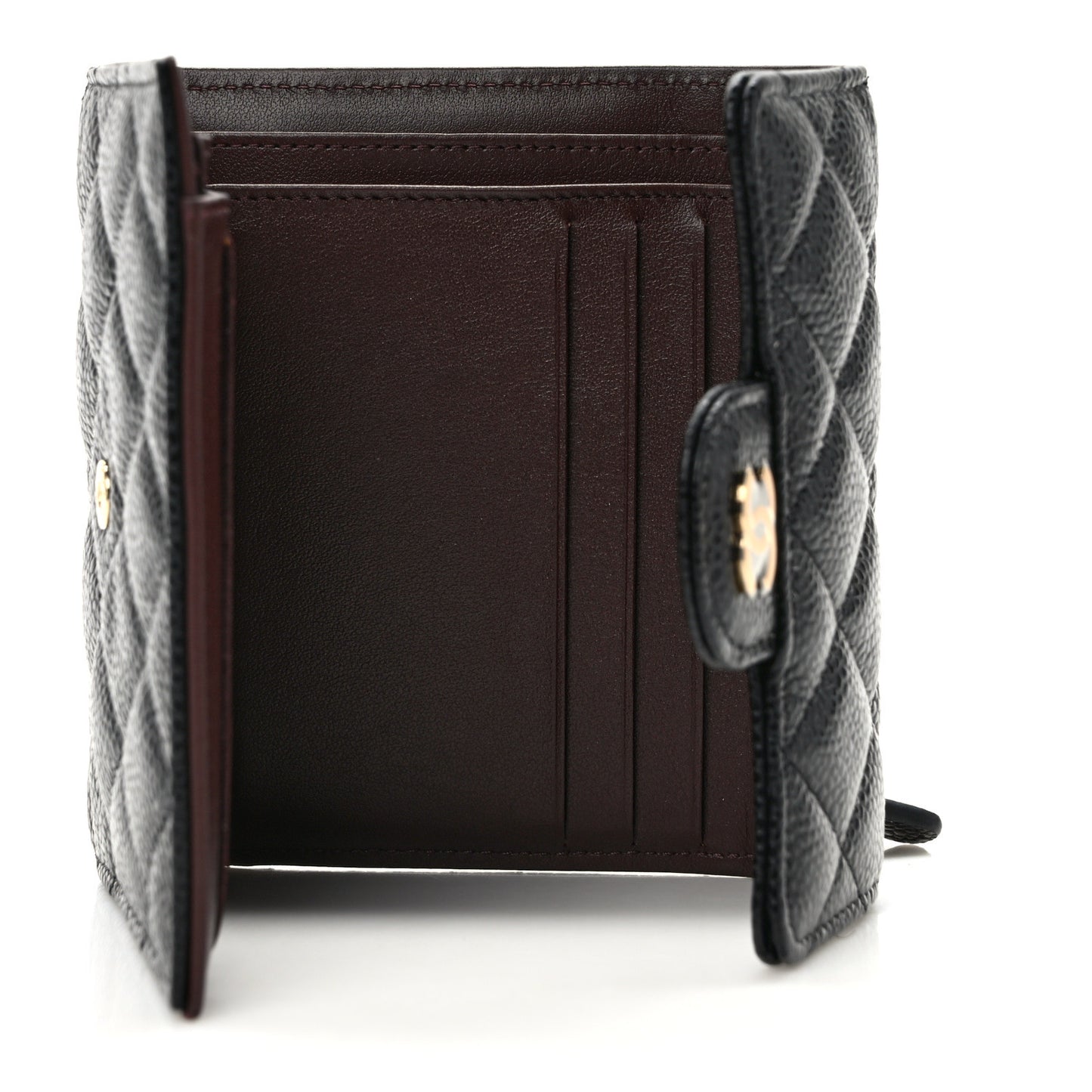 Caviar Quilted Compact Flap Wallet Black