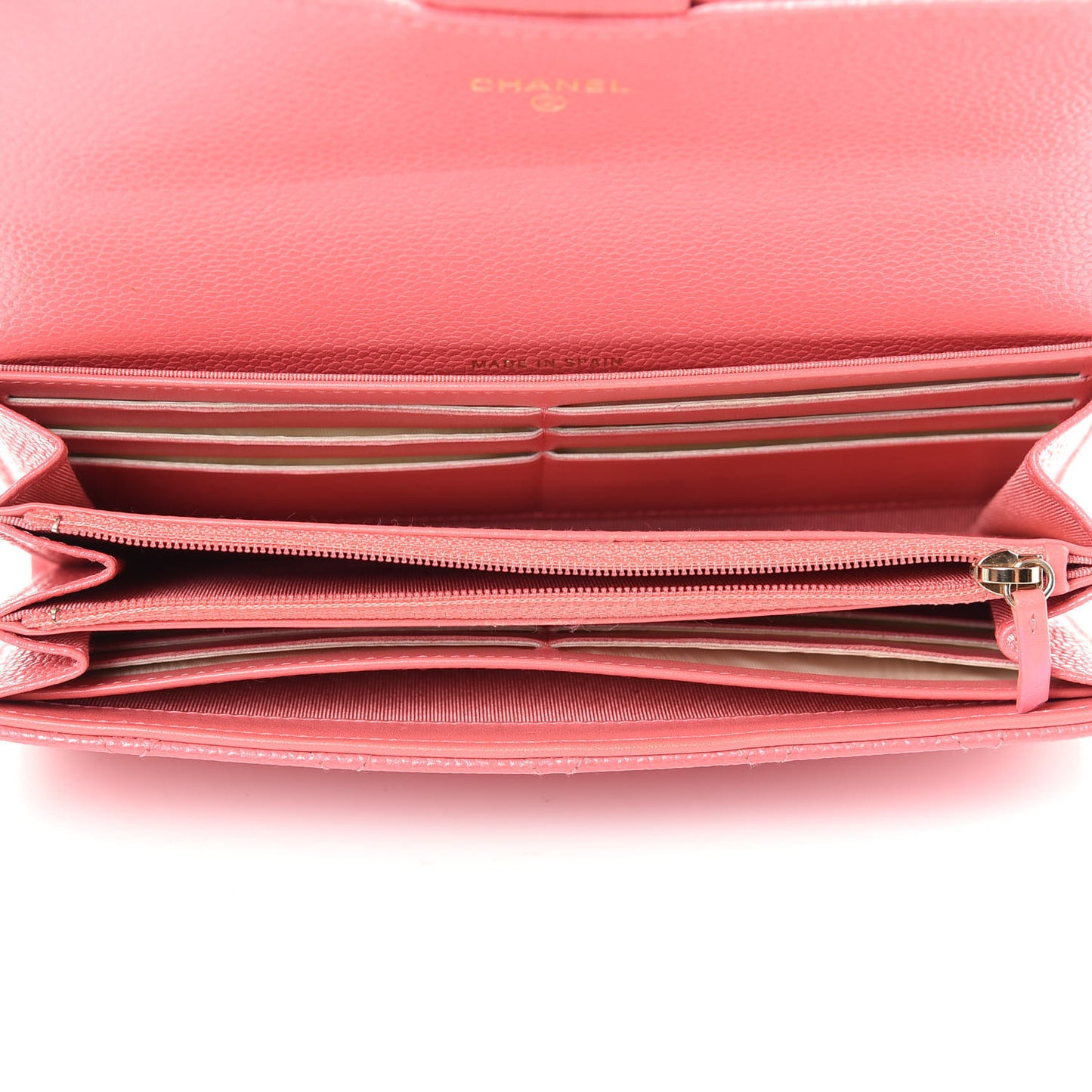 Caviar Quilted Large Gusset Flap Wallet Pink