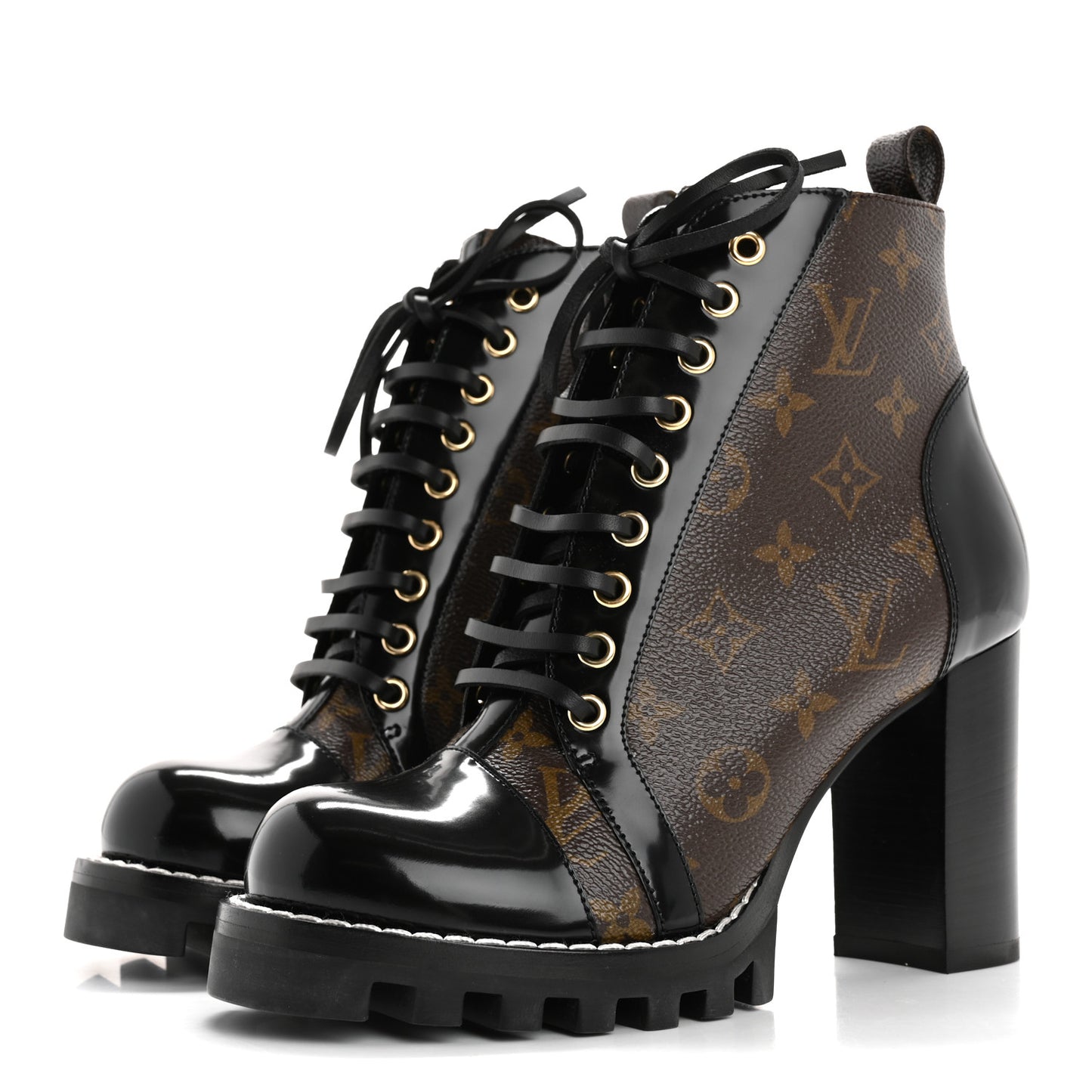 Patent Calfskin Monogram Star Trail Ankle Boots 38.5 Black