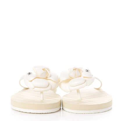 Chanel PVC Camellia Thong Sandals 38 Ivory 2 of 8