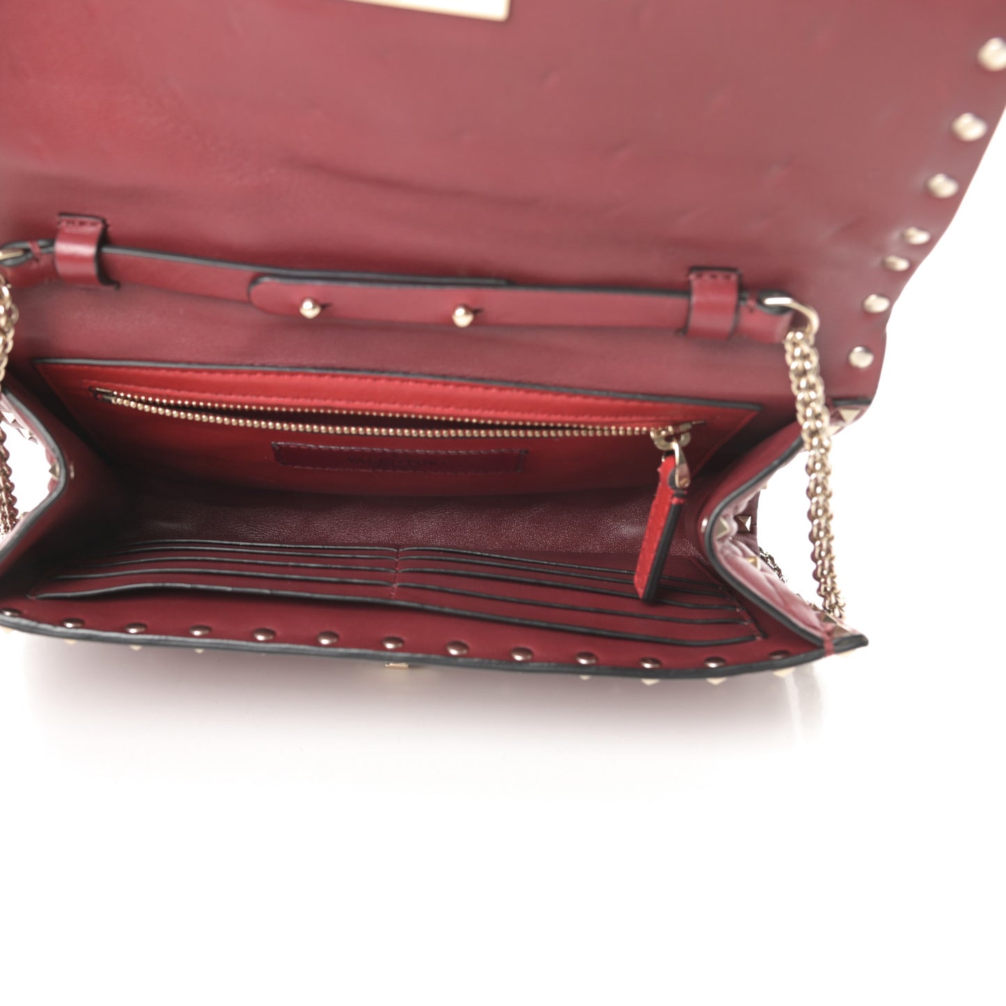 Nappa Rockstud Spike Wallet on Chain Rubino