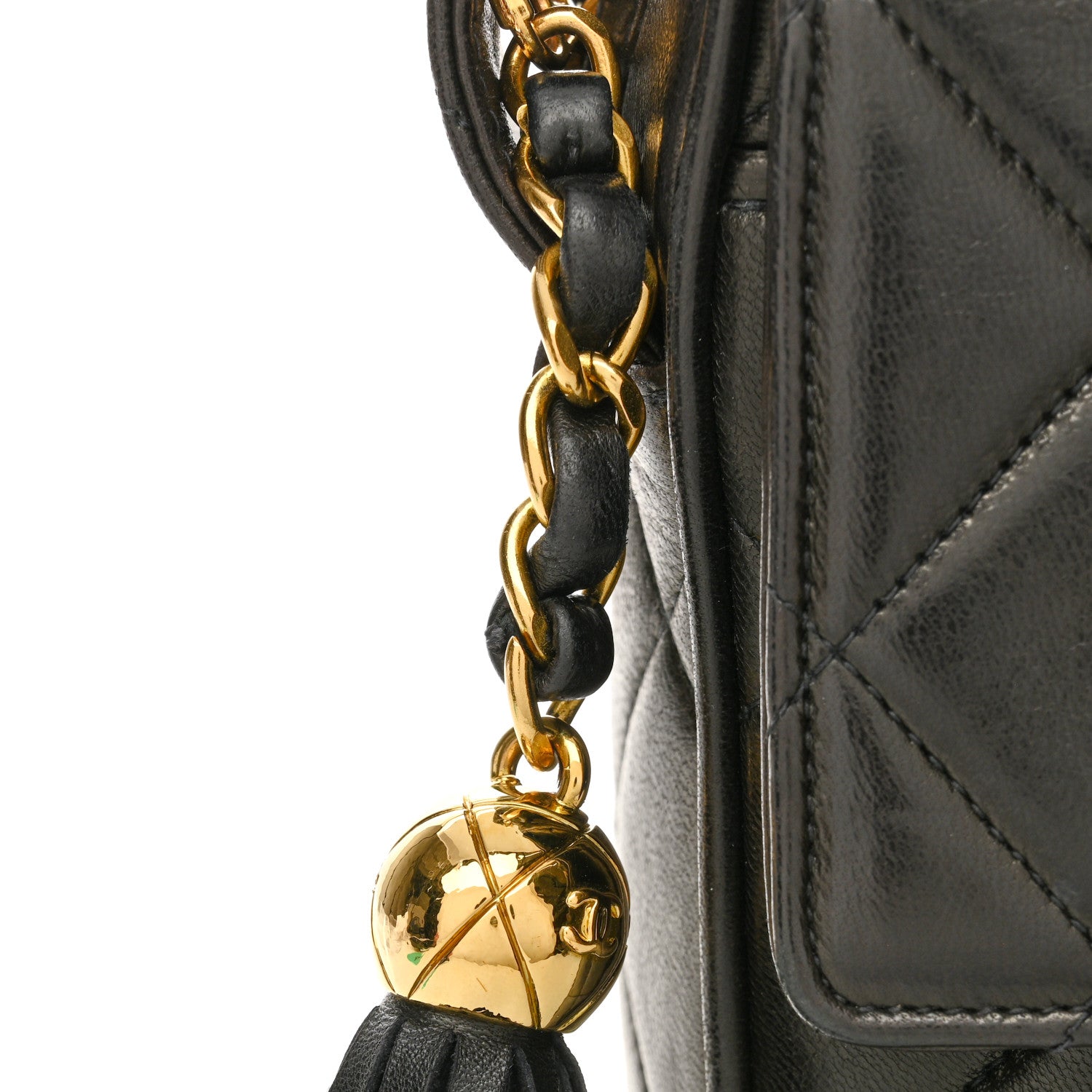 Chanel Lambskin Quilted Tassel Flap Camera Case Black 15 of 17
