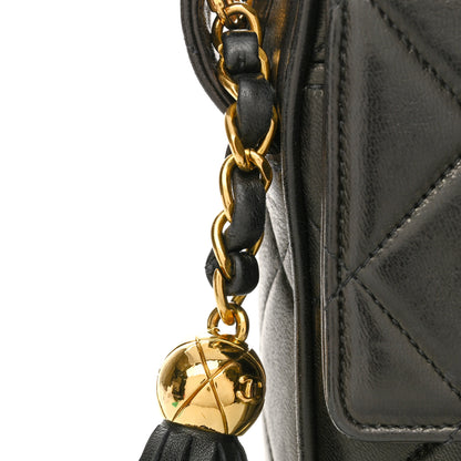 Chanel Lambskin Quilted Tassel Flap Camera Case Black 15 of 17