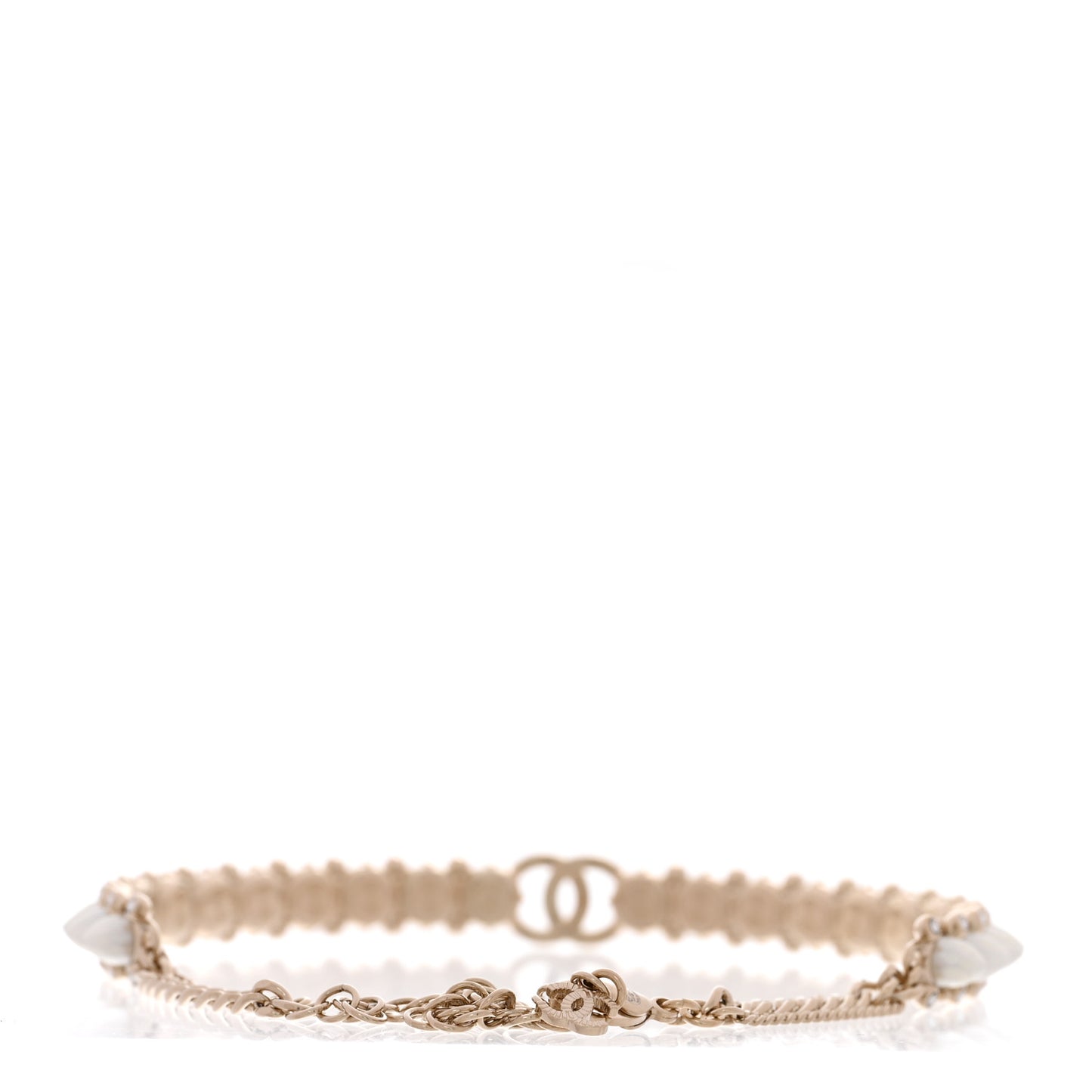 Strass Crystal Studded Pearl CC Choker Necklace Gold Pearly White