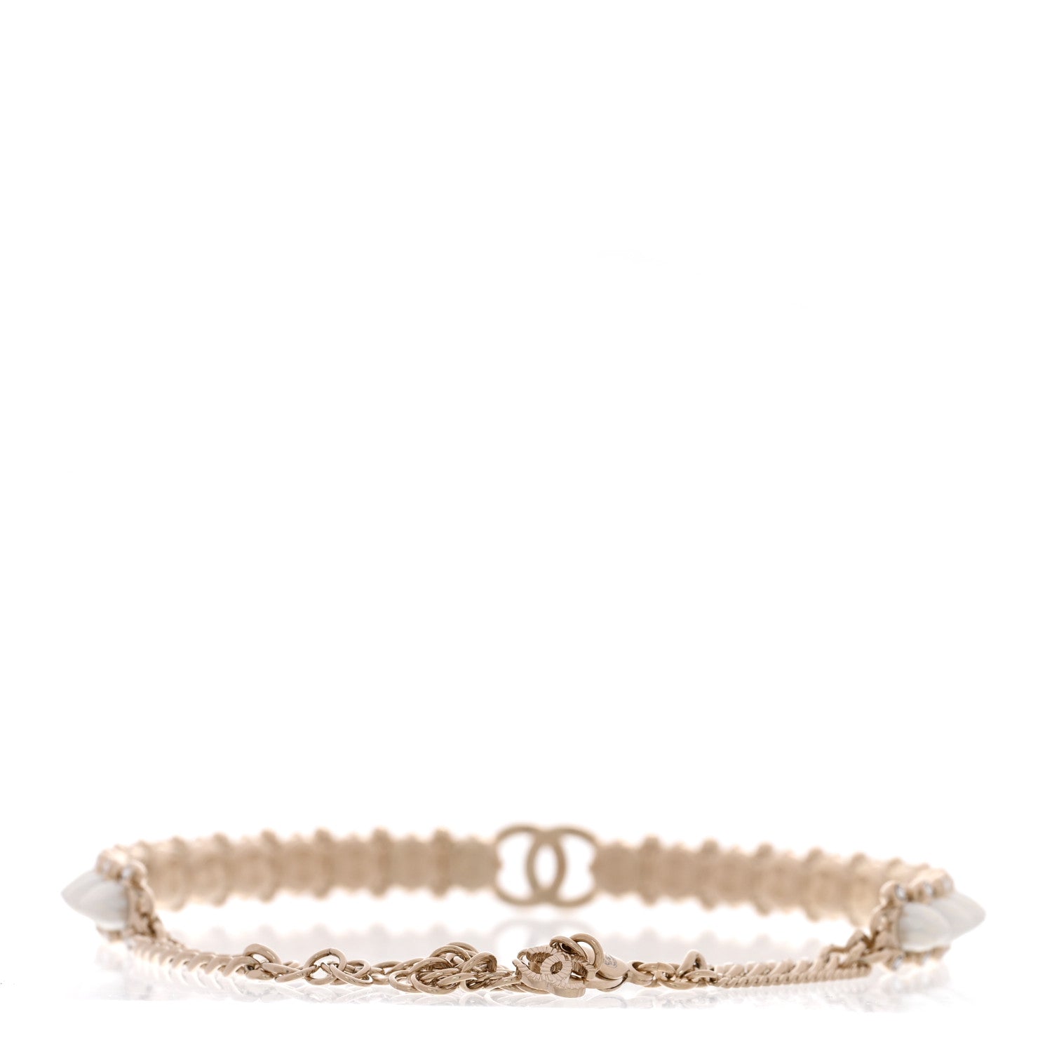 Chanel Strass Crystal Studded Pearl CC Choker Necklace Gold Pearly White 3 of 6