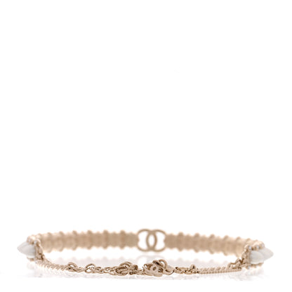 Chanel Strass Crystal Studded Pearl CC Choker Necklace Gold Pearly White 3 of 6