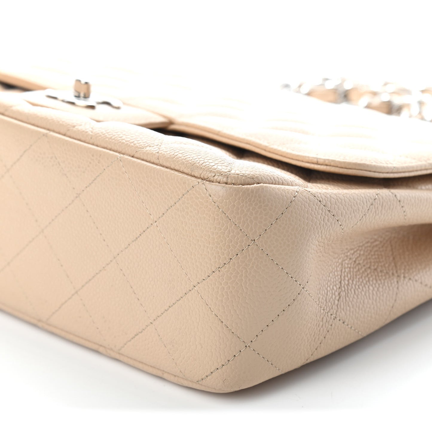 Caviar Quilted Jumbo Single Flap Beige Clair