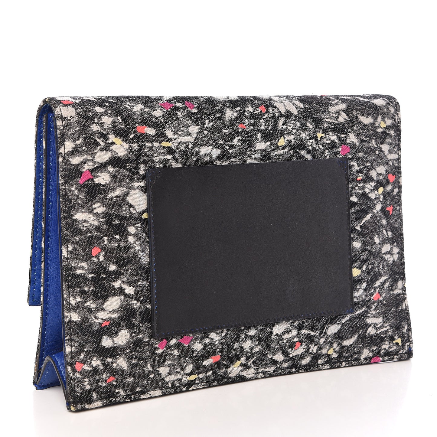 Canvas Carpet Print Lambskin Small Lunch Bag Clutch Charcoal Electric Blue