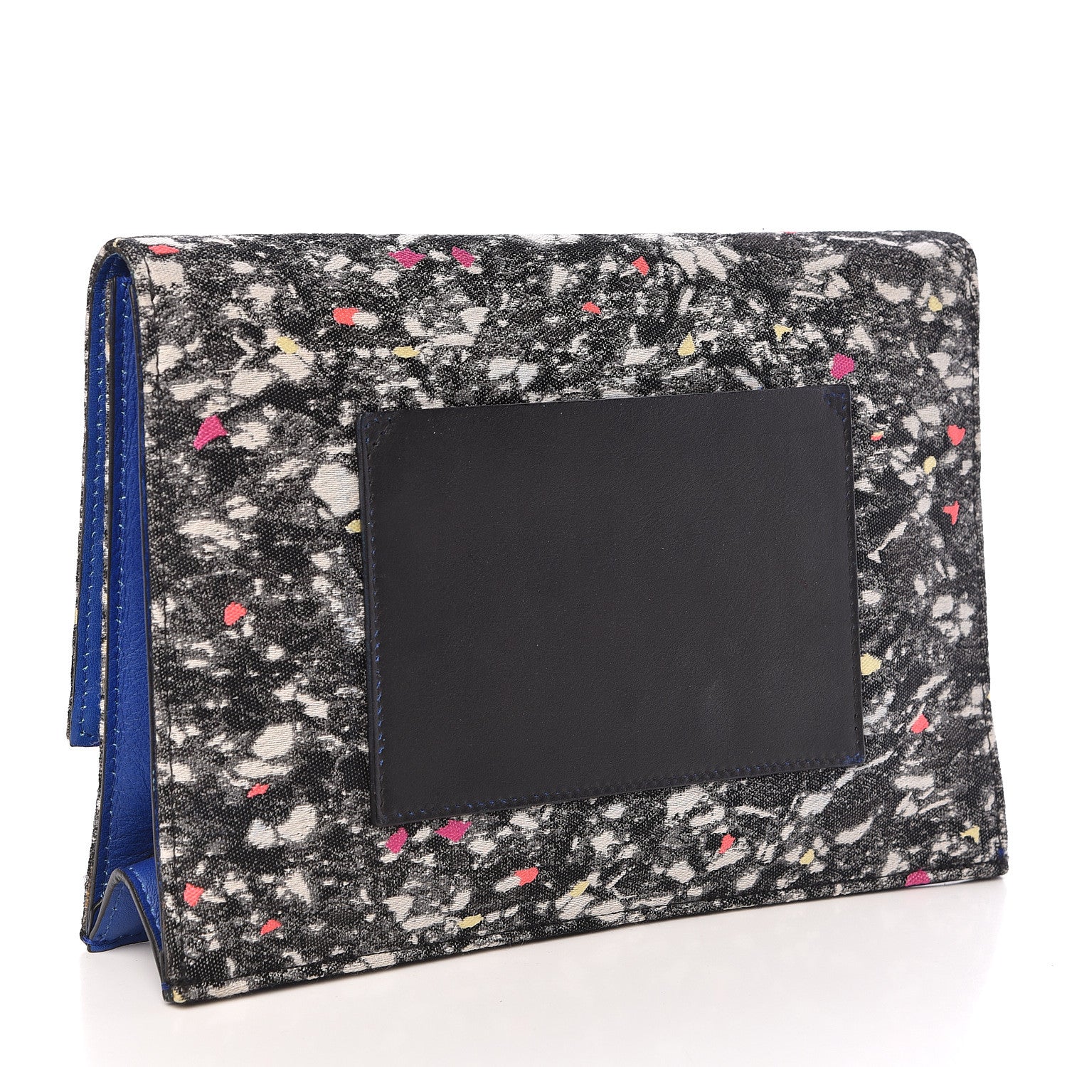 Proenza Schouler Canvas Carpet Print Lambskin Small Lunch Bag Clutch Charcoal Electric Blue 3 of 12