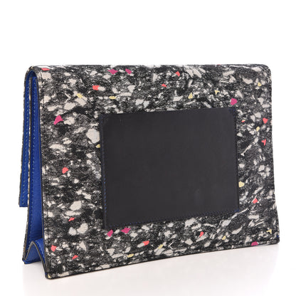 Proenza Schouler Canvas Carpet Print Lambskin Small Lunch Bag Clutch Charcoal Electric Blue 3 of 12