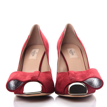 Valentino Garavani Suede Bow Metal Toe Pumps 40.5 Red 2 of 9