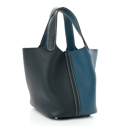 Hermes Taurillon Clemence Casaque Picotin Lock 18 PM Vert Bosphore Vert Cypress 3 of 11