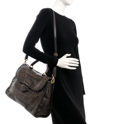 Prada Goatskin Woven Top Handle Satchel Antracite 2 of 10
