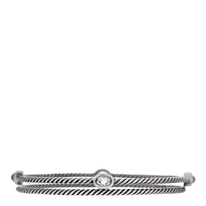 David Yurman DAVID YURMAN Sterling Silver Crystal Color Classics Cable Bangle Bracelet Set of 2 1 of 4