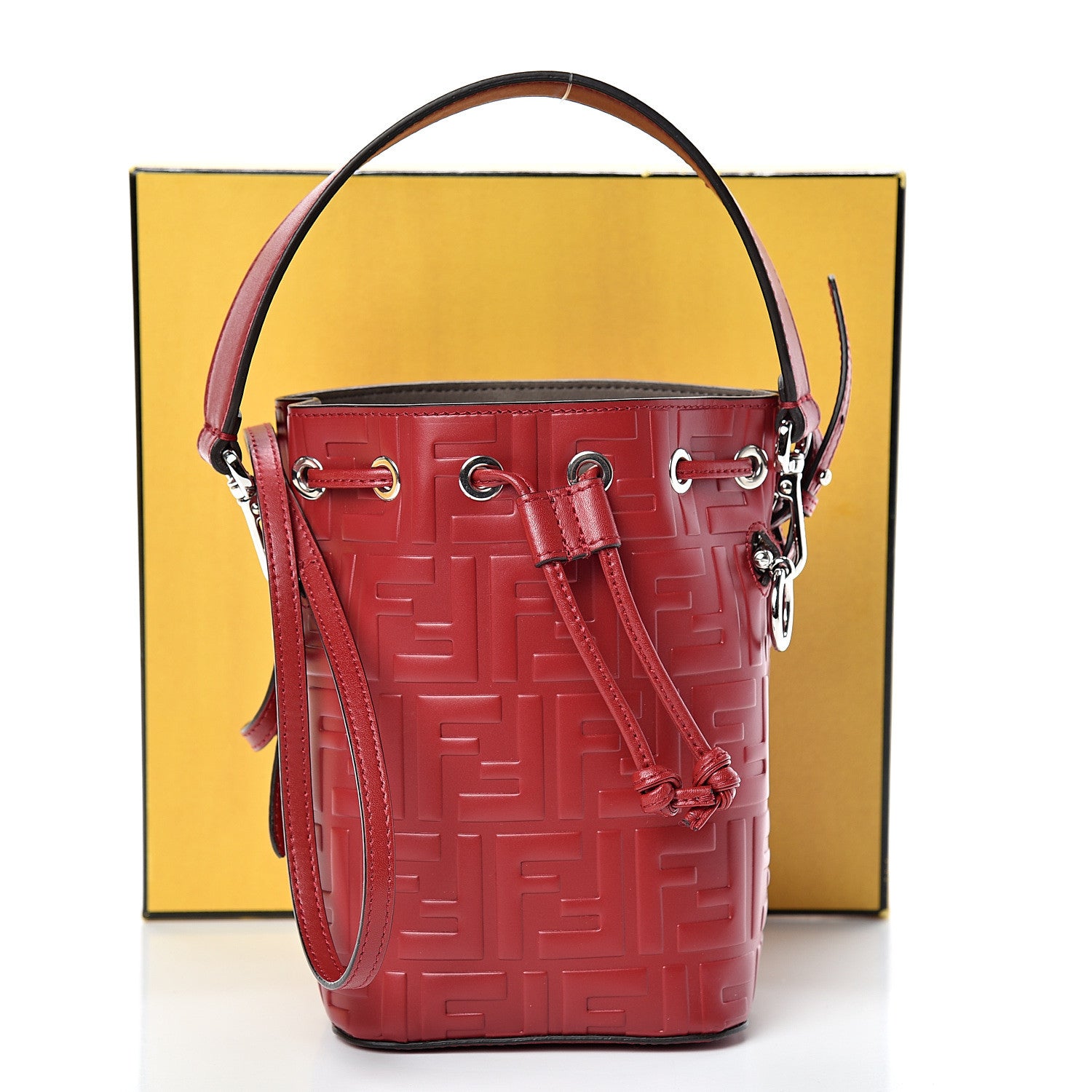 Fendi Vitello Liberty F is Fendi FF 1974 Embossed Mini Mon Tresor Bucket Bag Fragola 10 of 10