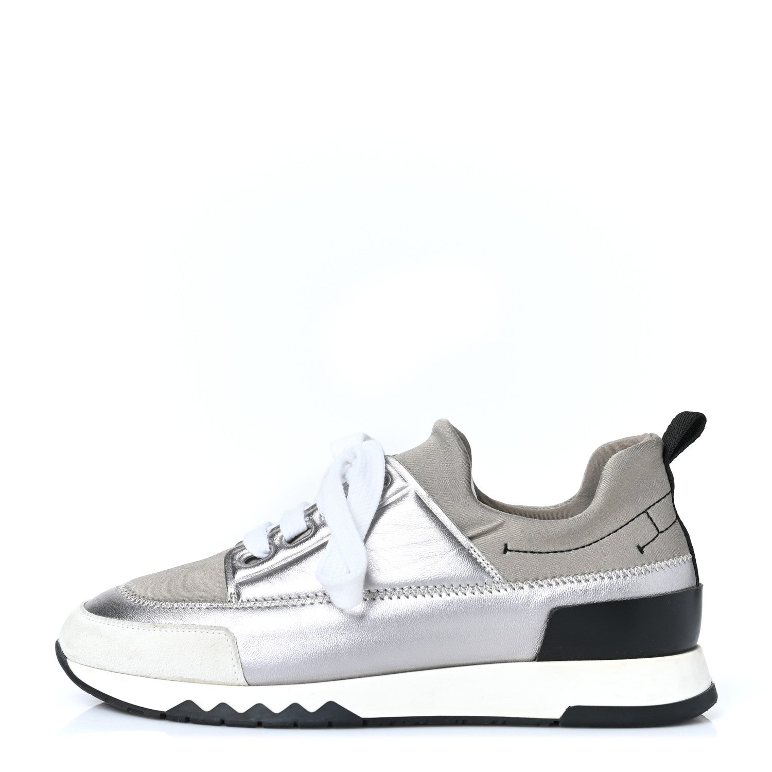 Hermes Technical Canvas Metallic Goatskin Womens Stadium Sneakers 35.5 Silver 1 of 7