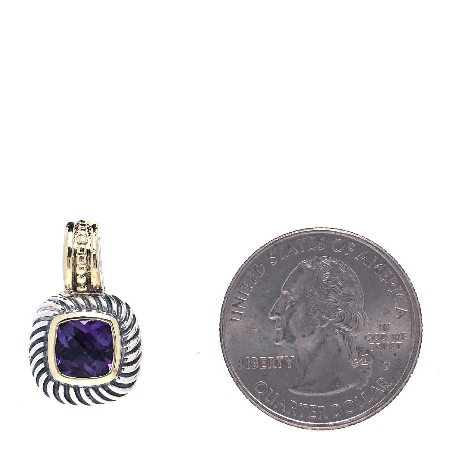 David Yurman Sterling Silver 14K Yellow Gold Amethyst 7mm Albion Enhancer Pendant 2 of 4