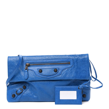 Balenciaga Agneau Giant 12 Gold Hardware Envelope Strap Clutch Bleu Rivage 3 of 10