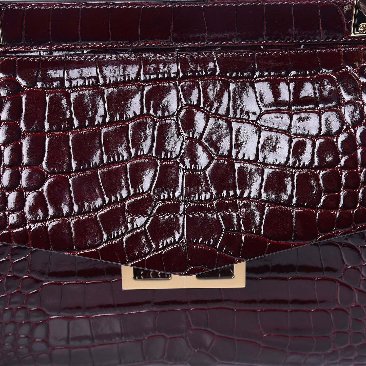 Calfskin Crocodile Embossed Small Mystic Shoulder Bag Eggplant