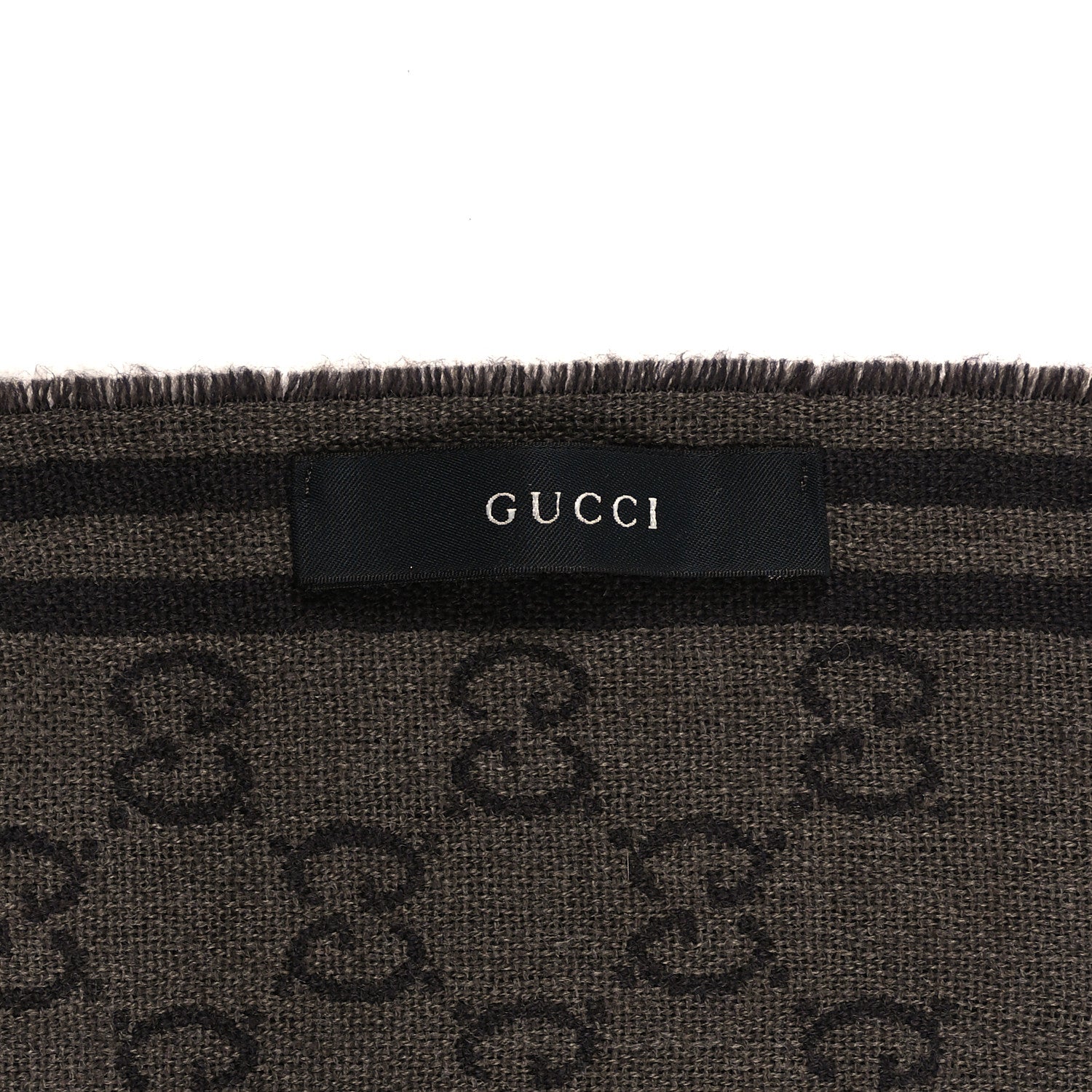 Gucci Wool GG Monogram Fringe Scarf Brown 3 of 3