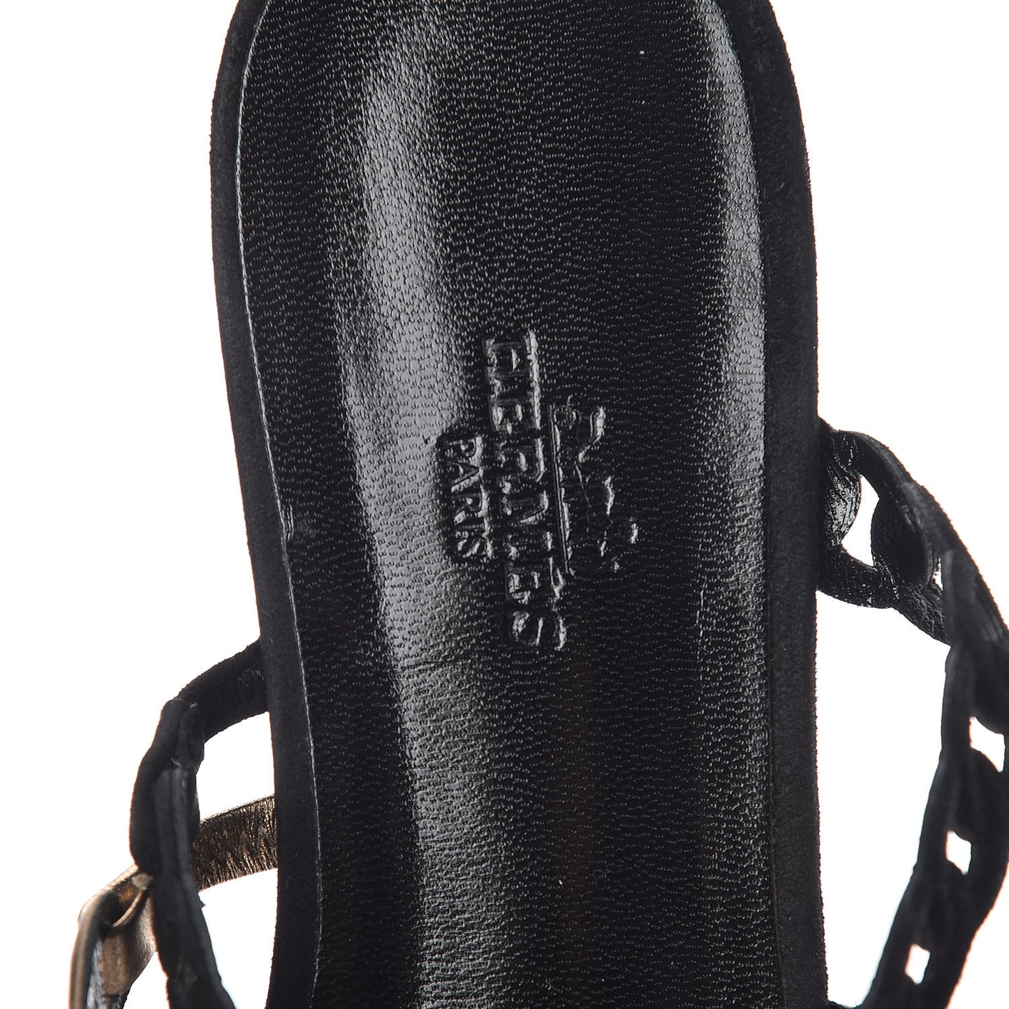 Metallic Nappa Suede Chaine d'Ancre Nude Sandals 38 Black Aged Gold