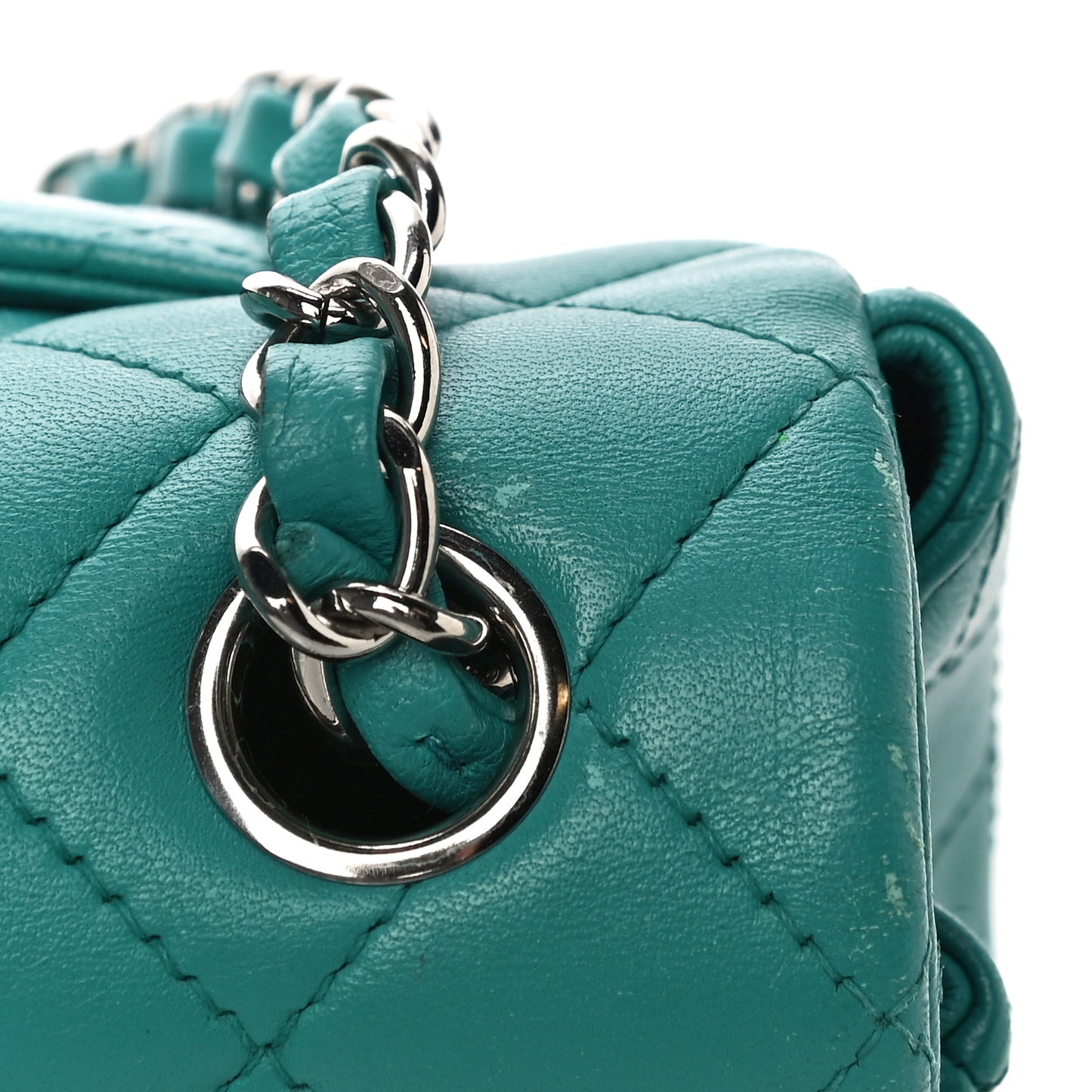 Lambskin Quilted Mini Rectangular Flap Turquoise