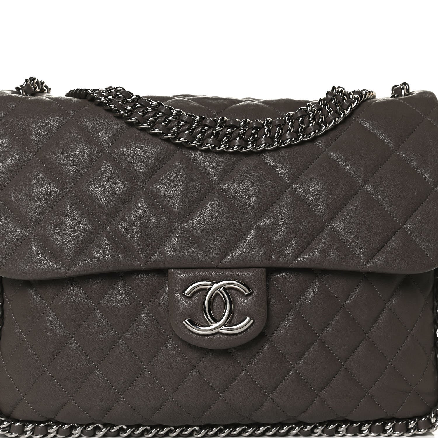 Chanel Washed Lambskin Quilted Chain Around Maxi Flap Taupe 8 of 13