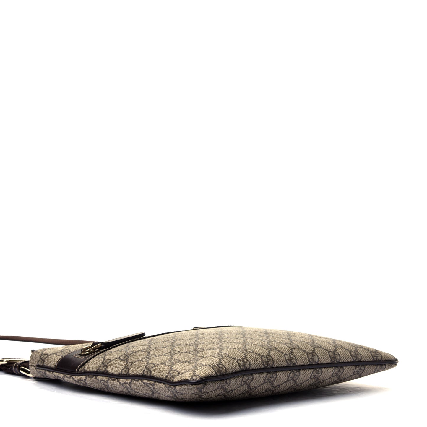 GG Supreme Monogram Selleria Calfskin Small Flat Side Zip Messenger Bag Beige Ebony Cocoa Dark Chocolate