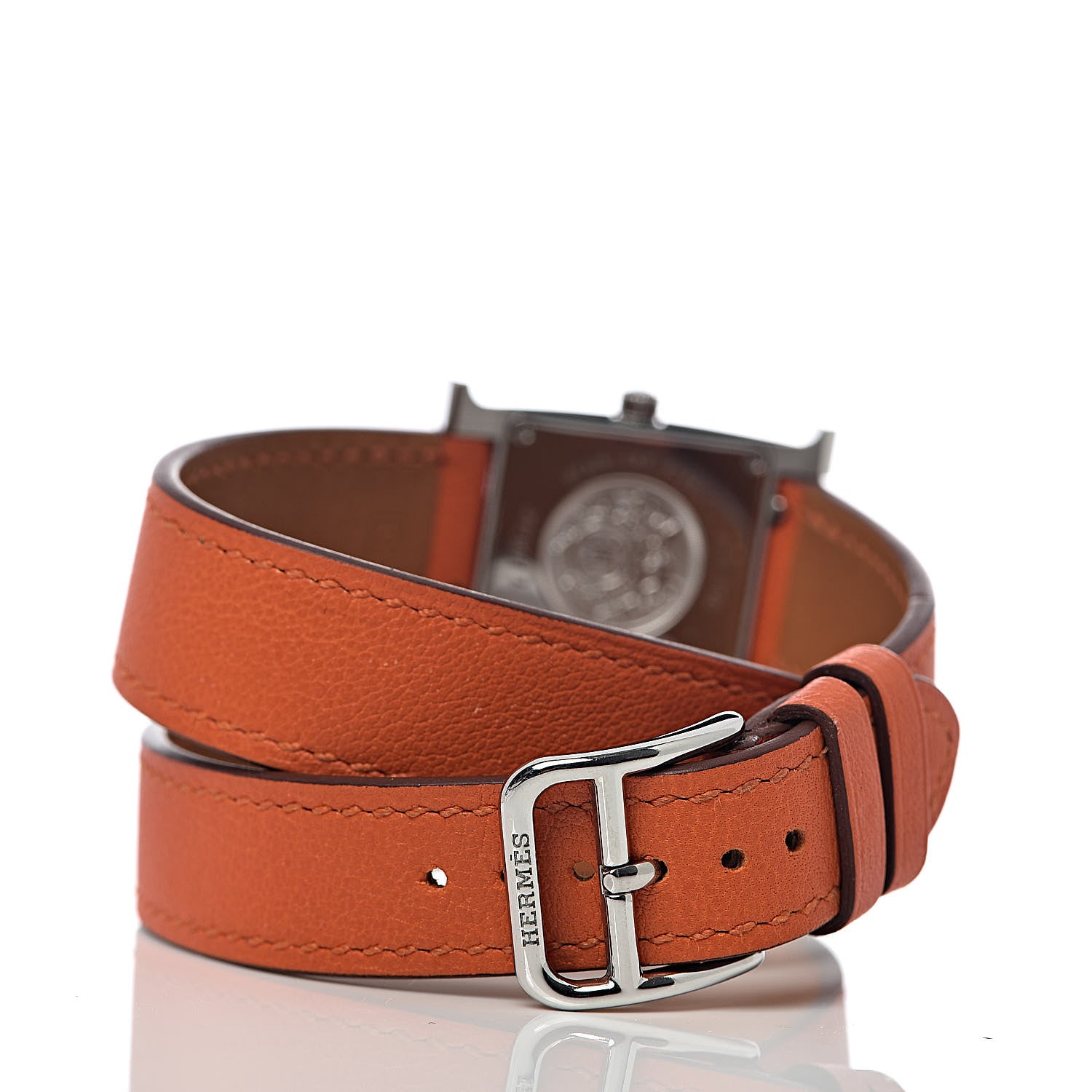 Hermes Stainless Steel Swift 21mm Heure H Hour Double Tour Quartz Watch Orange 4 of 8