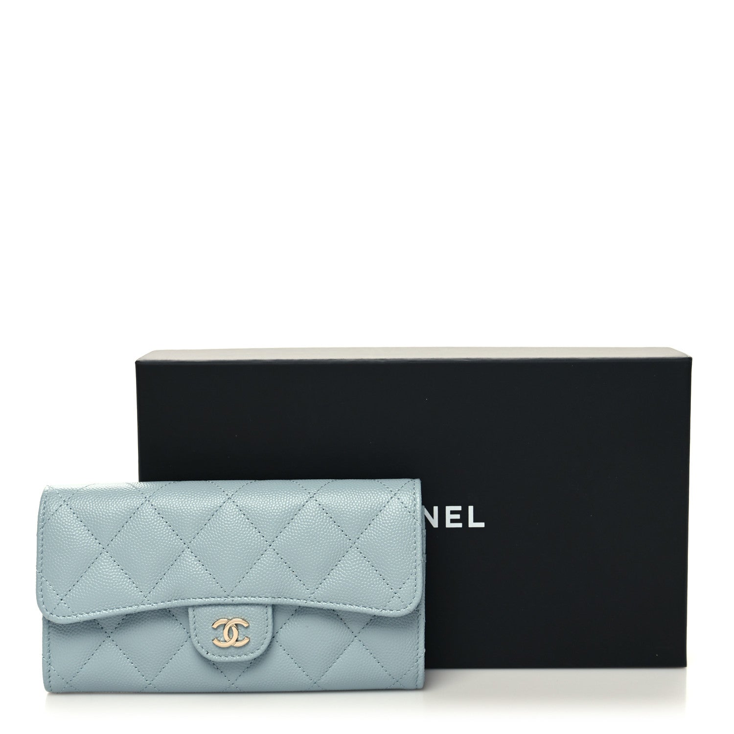 Chanel Caviar Quilted Medium Gusset Flap Wallet Light Blue 10 of 10