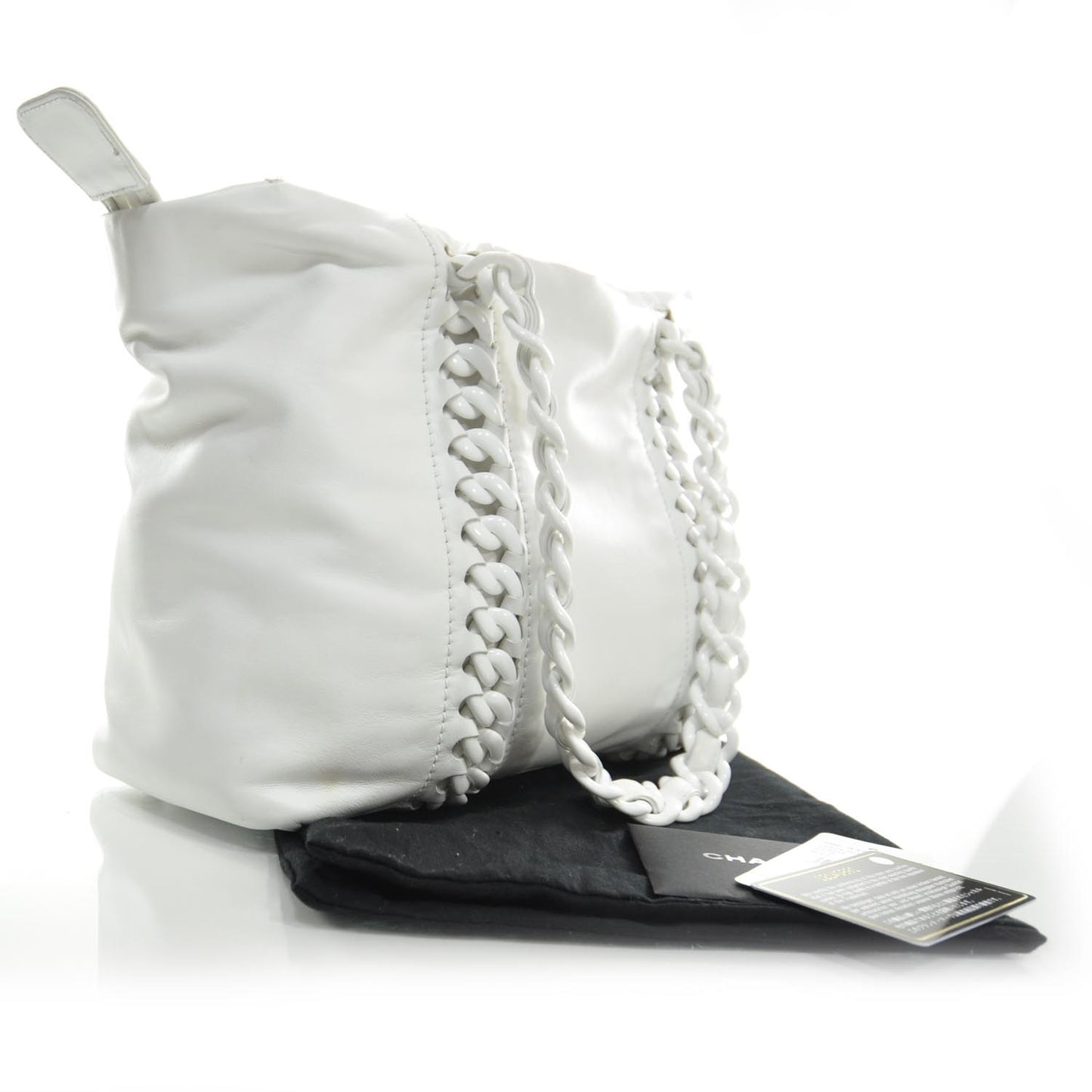 Leather Modern Chain Tote White