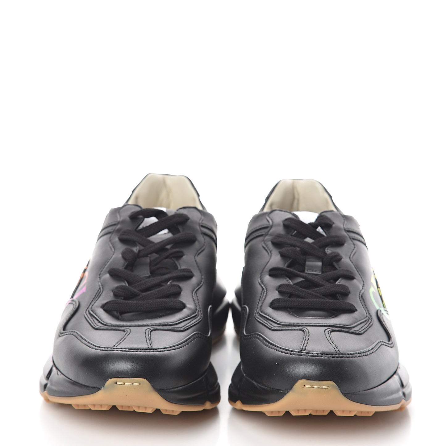 Calfskin Iridescent Logo Mens Rhyton Sneakers 7 Black