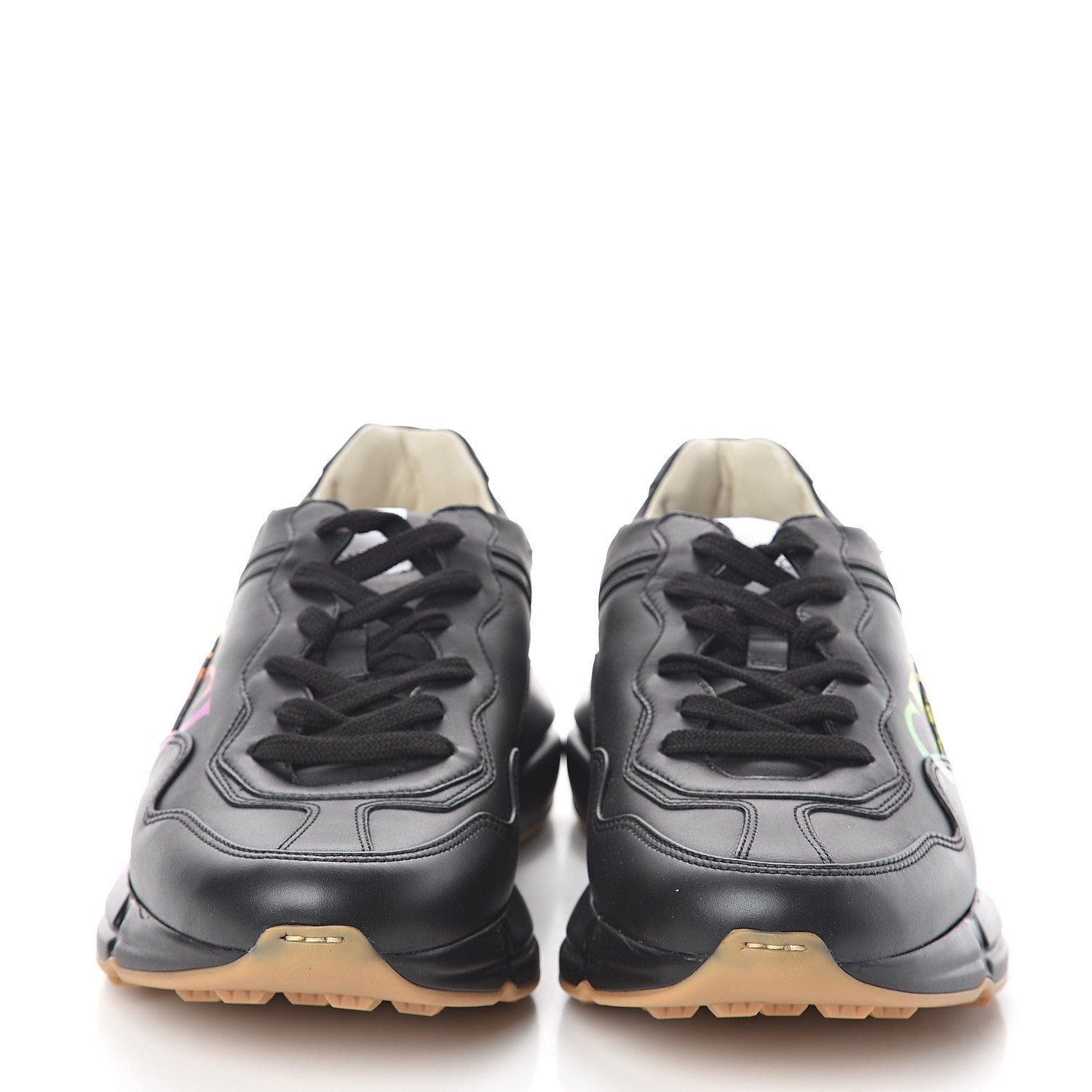 Gucci Calfskin Iridescent Logo Mens Rhyton Sneakers 7 Black 2 of 7