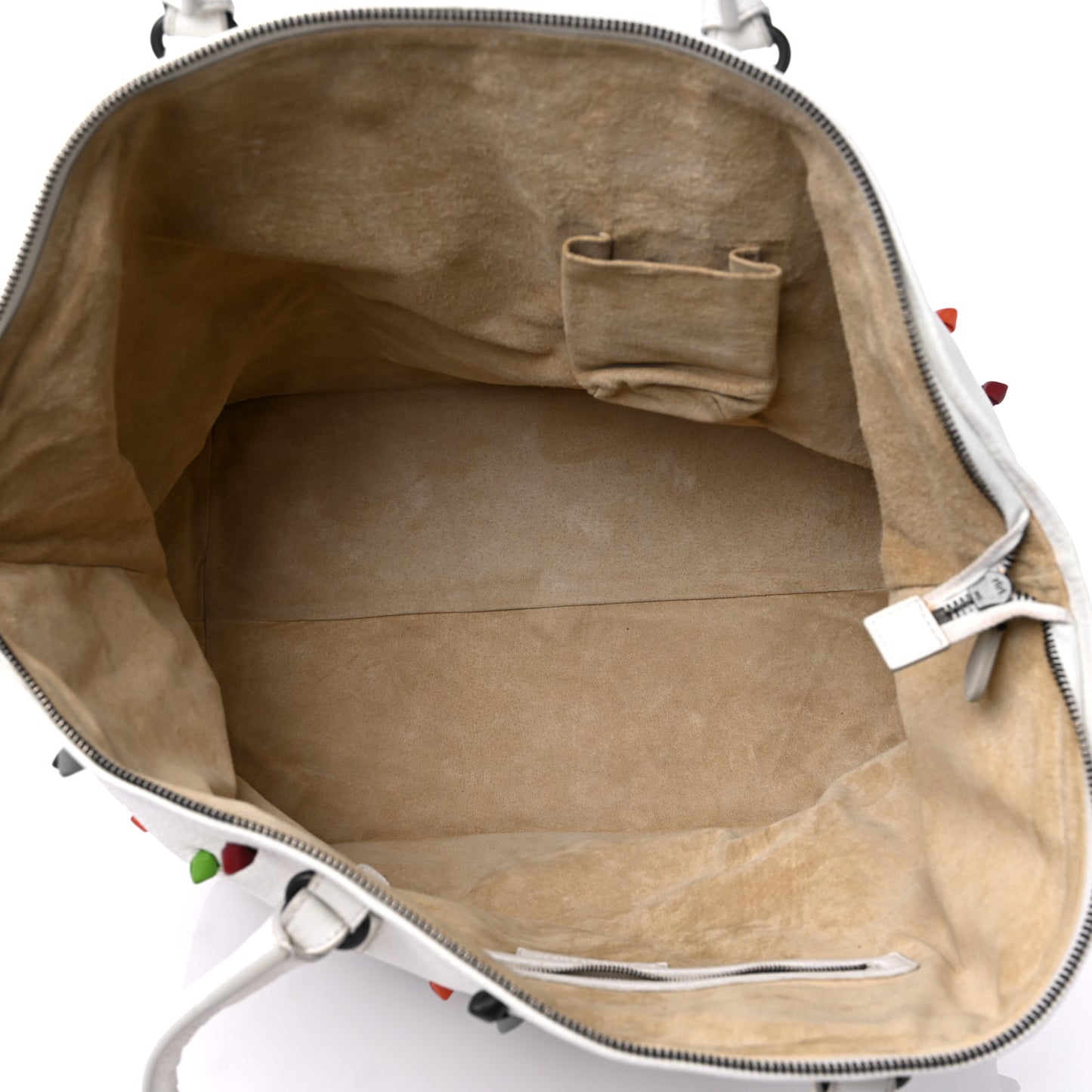 Grainy Calfskin Knot Detailed Polka Dot Tote White Multicolor