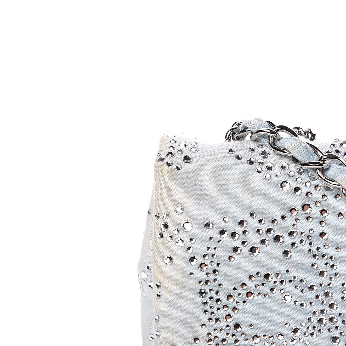Denim Quilted Swarovski Crystal Flap Blue
