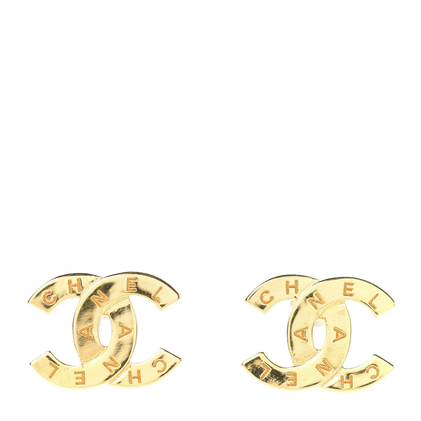 Metal CC Paris Button Stud Earrings Gold